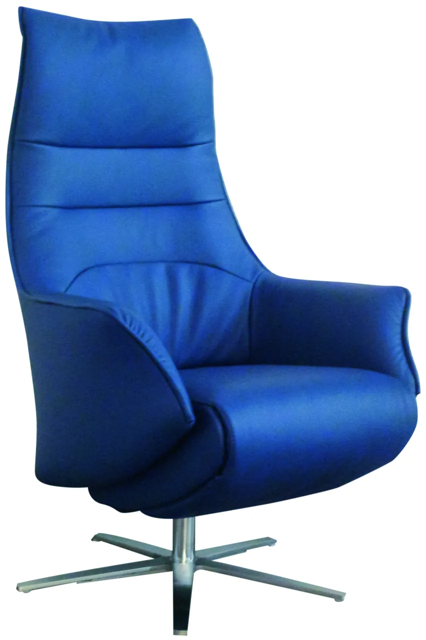 Sessel in blauem Leder mit Sternfuss