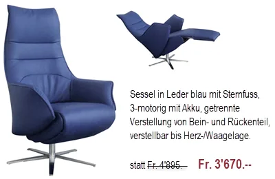 Sessel in blauem Leder mit Sternfuss