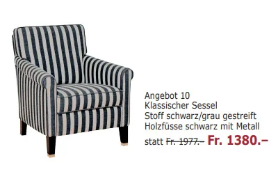 Klassischer Sessel mit schwarz-grau gestreiftem Stoff