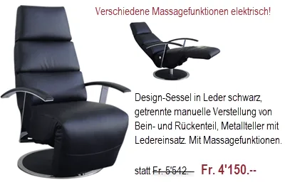 Schwarzer Design-Sessel in Leder mit Massagefunktionen