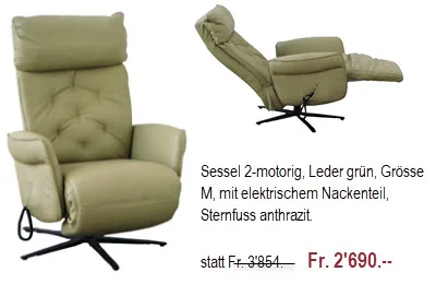 Grüner Ledersessel Grösse M mit elektrischem Nackenteil