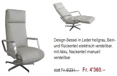 Hellgrauer Design-Sessel in Leder mit Akku
