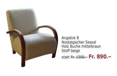 Nostalgischer Sessel mit Buchenholz und beigem Stoff